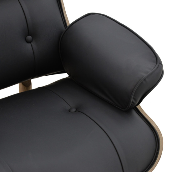 Πολυθρόνα relax Mirto μασίφ ξύλο καρυδί -PU μαύρο 80x80x96.5εκ **