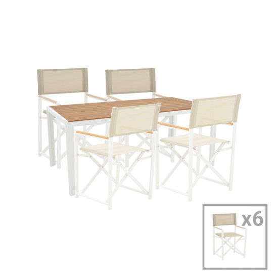 Τραπεζαρία Mabu-Nares σετ 7τεμ λευκό αλουμίνιο και plywood σε φυσικό χρώμα 180x90x72.5εκ **