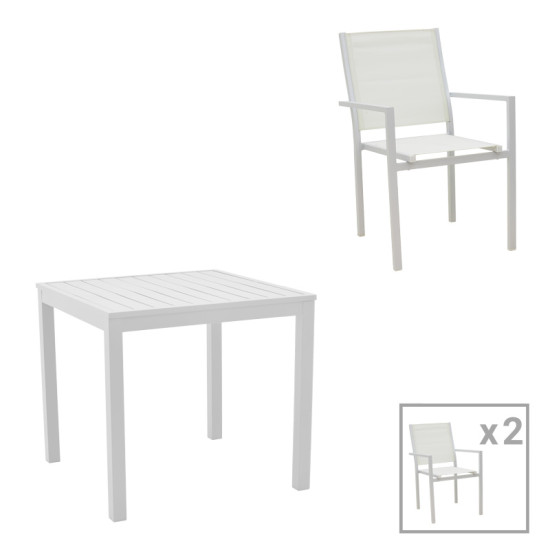 Τραπεζαρία Zacreta- Kliton σετ 3τεμ αλουμίνιο σε λευκή απόχρωση 80x80x74εκ **