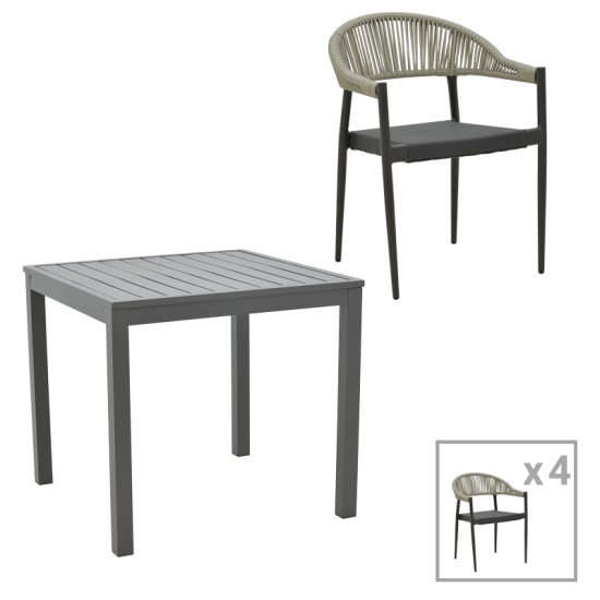 Τραπεζαρία Kliton- Elation σετ 5τεμ αλουμίνιο σε ανθρακί απόχρωση 80x80x74εκ **