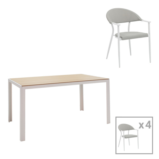 Τραπεζαρία Nares-Pino A σετ 5τεμ λευκό αλουμίνιο και plywood σε φυσική απόχρωση 140x80x72.5εκ **