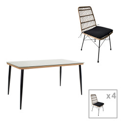 Τραπεζαρία Naoki U σετ 5τεμ rattan pe σε φυσική απόχρωση και μαύρο μέταλλο 160x90x78εκ **