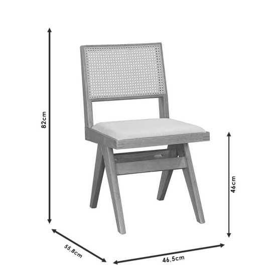 Καρέκλα Winslow ξύλο rubberwood ανοικτό καρυδί-pvc rattan φυσικό-ύφασμα γκρι - 2τμχ. **
