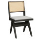 Καρέκλα Winslow ξύλο rubberwood μαύρο-pvc rattan φυσικό-ύφασμα γκρι - 2τμχ. **
