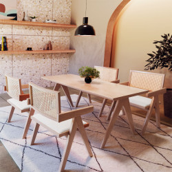 Πολυθρόνα Winslow ξύλο rubberwood ανοικτό καρυδί-pvc rattan φυσικό-ύφασμα γκρι - 2τμχ. **