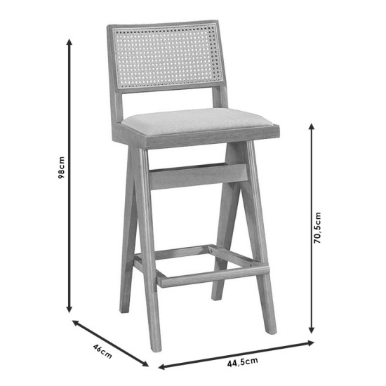 Σκαμπό bar Winslow ξύλο rubberwood ανοικτό καρυδί-pvc rattan φυσικό-ύφασμα γκρι 44.5x46x98εκ - 2τμχ. **