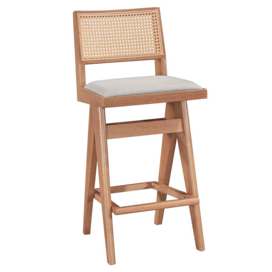 Σκαμπό bar Winslow ξύλο rubberwood ανοικτό καρυδί-pvc rattan φυσικό-ύφασμα γκρι 44.5x46x98εκ - 2τμχ. **