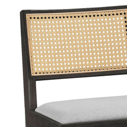 Σκαμπό bar Winslow ξύλο rubberwood μαύρο-pvc rattan φυσικό-ύφασμα γκρι 44.5x46x98εκ - 2τμχ. ** Σκαμπό bar Winslow ξύλο rubberwood μαύρο-pvc rattan φυσικό-ύφασμα γκρι 44.5x46x98εκ - 2τμχ. **