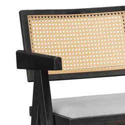 Σκαμπό bar Winslow ξύλο rubberwood μαύρο-pvc rattan φυσικό-ύφασμα γκρι - 2τμχ. ** Σκαμπό bar Winslow ξύλο rubberwood μαύρο-pvc rattan φυσικό-ύφασμα γκρι - 2τμχ. **