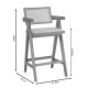 Σκαμπό bar Winslow ξύλο rubberwood μαύρο-pvc rattan φυσικό-ύφασμα γκρι - 2τμχ. **