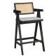 Σκαμπό bar Winslow ξύλο rubberwood μαύρο-pvc rattan φυσικό-ύφασμα γκρι - 2τμχ. **