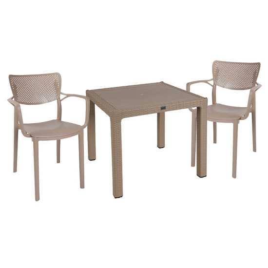 Τραπεζαρία Explore-Frontline σετ 3τεμ PP cappuccino 90x90x73,5εκ **