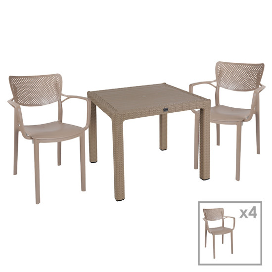 Τραπεζαρία Explore-Frontline σετ 5τεμ PP cappuccino 90x90x73,5εκ **