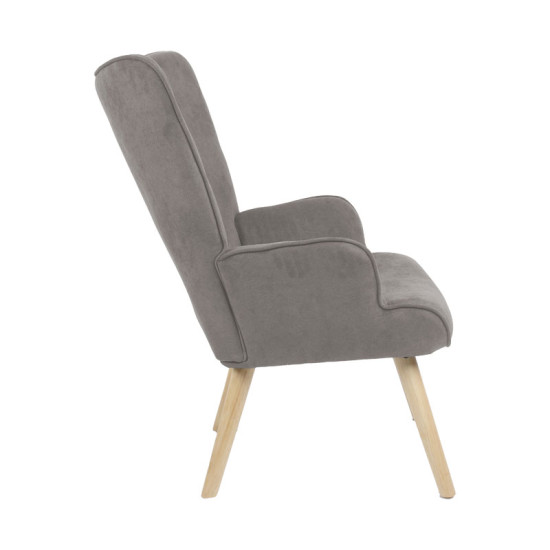 Πολυθρόνα Fluffy ύφασμα γκρι-πόδι rubberwood φυσικό 75x69x96εκ **