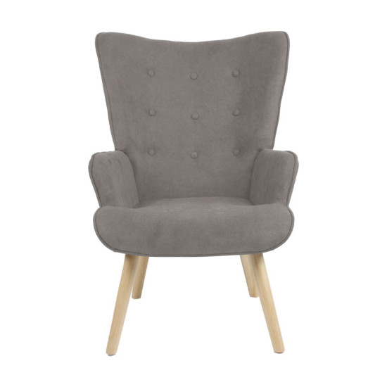 Πολυθρόνα Fluffy ύφασμα γκρι-πόδι rubberwood φυσικό 75x69x96εκ **