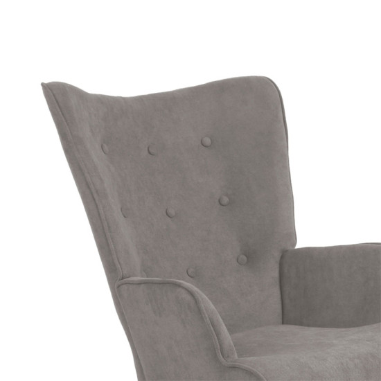 Πολυθρόνα Fluffy ύφασμα γκρι-πόδι rubberwood φυσικό 75x69x96εκ **