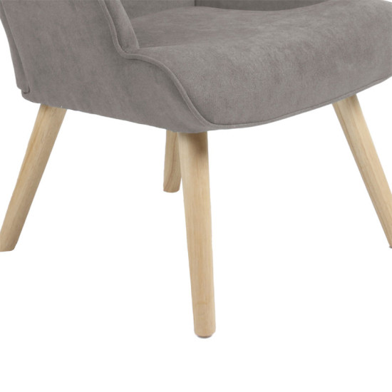 Πολυθρόνα Fluffy ύφασμα γκρι-πόδι rubberwood φυσικό 75x69x96εκ **
