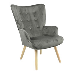 Πολυθρόνα Fluffy βελούδο ανθρακί-φυσικό πόδι 75x69x96εκ **