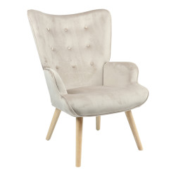 Πολυθρόνα Fluffy βελούδο μπεζ-φυσικό πόδι 75x69x96εκ **