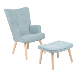 Πολυθρόνα με υποπόδιο Melisia βεραμάν ύφασμα και ξύλινο πόδι σε φυσική απόχρωση 59x67x94εκ **