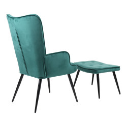 Πολυθρόνα με υποπόδιο Siella κυπαρισσί βελούδο και μαύρο μέταλλο πόδι 59x67x94εκ **