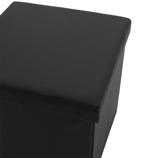 Σκαμπό-μπαούλο Crystal pu μαύρο 38x38x38εκ **