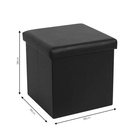 Σκαμπό-μπαούλο Crystal pu μαύρο 38x38x38εκ **