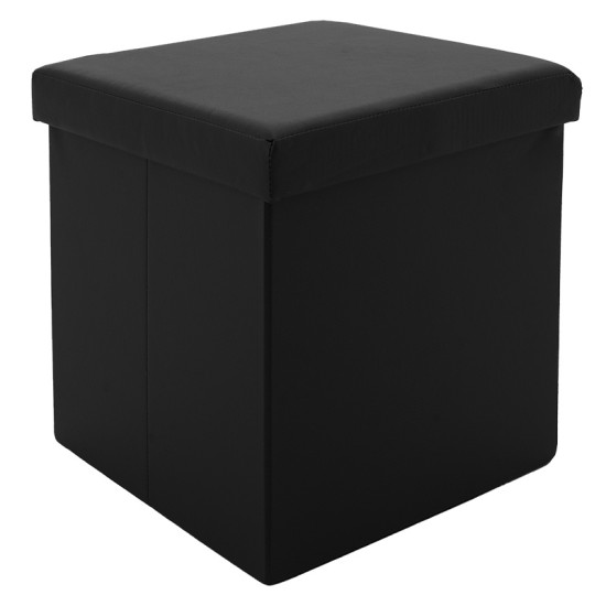 Σκαμπό-μπαούλο Crystal pu μαύρο 38x38x38εκ **