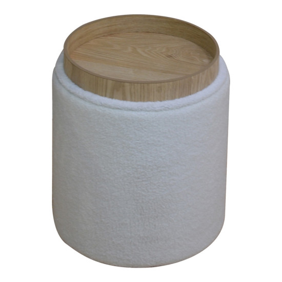 Σκαμπό-μπαούλο Batur μπουκλέ ύφασμα σε λευκή απόχρωση Φ34x38εκ **