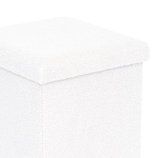 Σκαμπό-μπαούλο Crystal μπουκλέ ύφασμα σε ivory απόχρωση 38x38x38εκ **