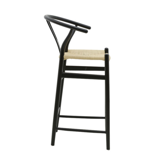 Bar stool Wishbone  black beech wood-natural rope 53x54x107cm **