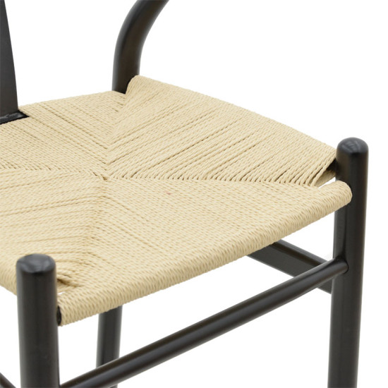 Bar stool Wishbone  black beech wood-natural rope 53x54x107cm **
