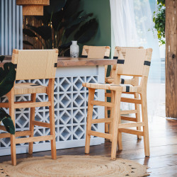 Σκαμπό μπαρ Julien rubberwood φυσικό-έδρα φυσικό-μαύρο σχοινί 45x46x95εκ **