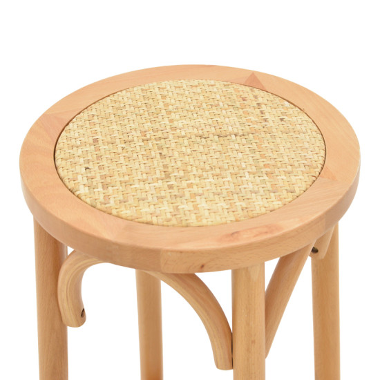 Σκαμπό μπαρ Serzo ξύλο οξιάς και rattan σε φυσικό χρώμα Φ36x71εκ **