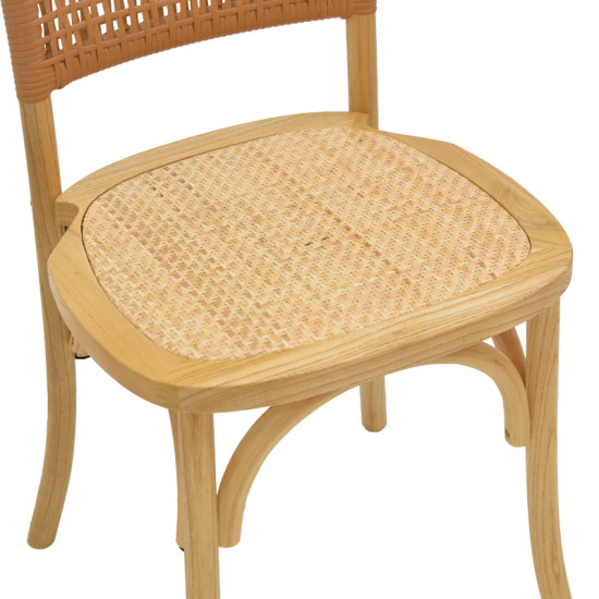 Καρέκλα Karley φυσικό ξύλο οξιάς-έδρα φυσικό rattan 48x52x89εκ **