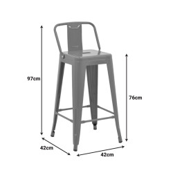 Σκαμπό μπαρ μεσαίου ύψους με πλάτη Utopia μέταλλο σε λαδί απόχρωση 42x42x86εκ **
