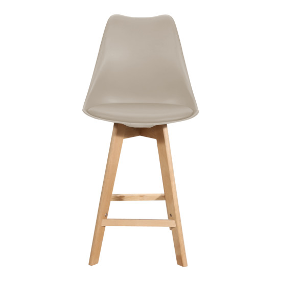 Σκαμπό μπαρ Gaston pp-pu σε cappuccino απόχρωση και ξύλινο πόδι 49x56x112εκ **