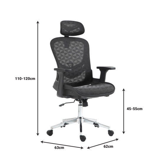 Καρέκλα γραφείου εργασίας Mergi μαύρο mesh 62x63x120εκ **