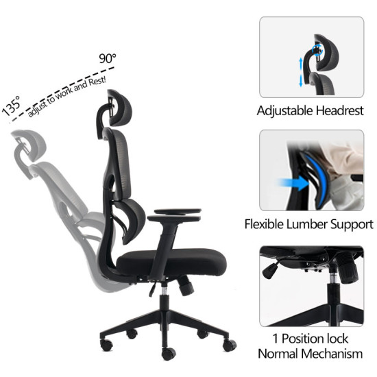 Καρέκλα γραφείου διευθυντή Cadrey mesh μαύρο 67x64x120-128εκ **