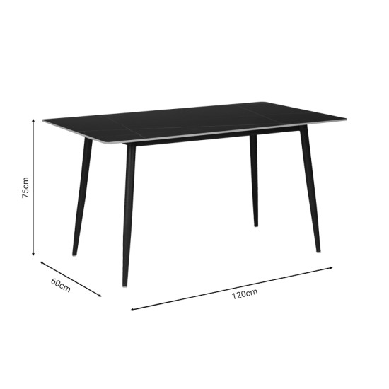 Τραπέζι Gustas μαύρο μαρμάρου sintered stone -πόδι μαύρο μέταλλο 120x60x75εκ
