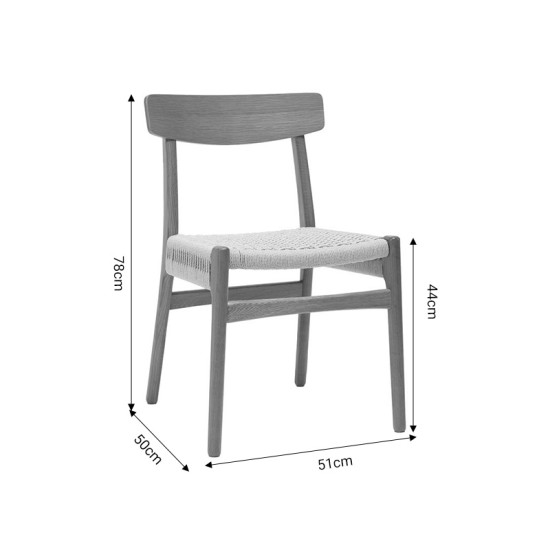 Καρέκλα Safal pakoworld oak δρυς ξύλο-έδρα εκρού σχοινί 51x50x78εκ