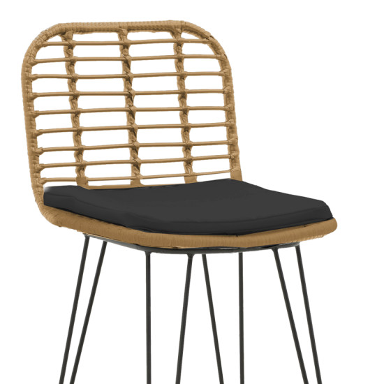 Σκαμπό μπαρ Naoki με μαξιλάρι pe φυσικό-μέταλλο μαύρο πόδι 46x56x110εκ **