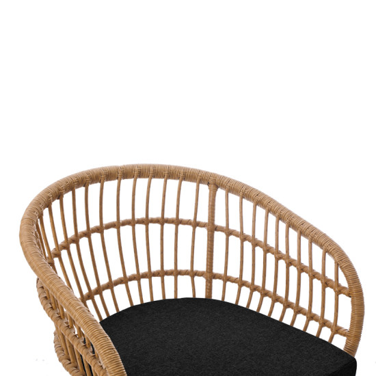 Πολυθρόνα Naoki με μαξιλάρι pe rattan σε φυσική απόχρωση και μαύρα μεταλλικά πόδια 63x61x79εκ **