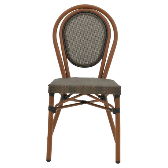 Καρέκλα Nacia στοιβαζόμενη καρυδί αλουμίνιο-γκρι textilene 45x59x85εκ **