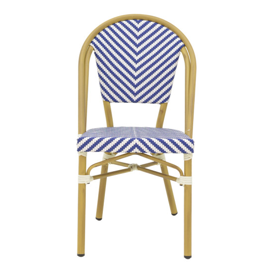 Καρέκλα Uamrin στοιβαζόμενη φυσικό αλουμίνιο-λευκό και μπλε pe rattan 46x57x85εκ **