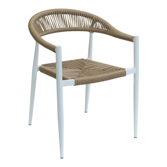 Πολυθρόνα Fagen στοιβαζόμενη λευκό αλουμίνιο-φυσικό textilene 56x60x78εκ **