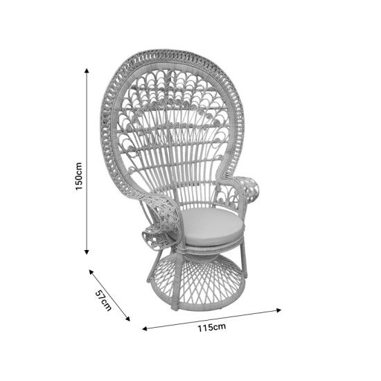 Πολυθρόνα Dorothy Inart με μπεζ μαξιλάρι-φυσικό rattan 115x57x150εκ **
