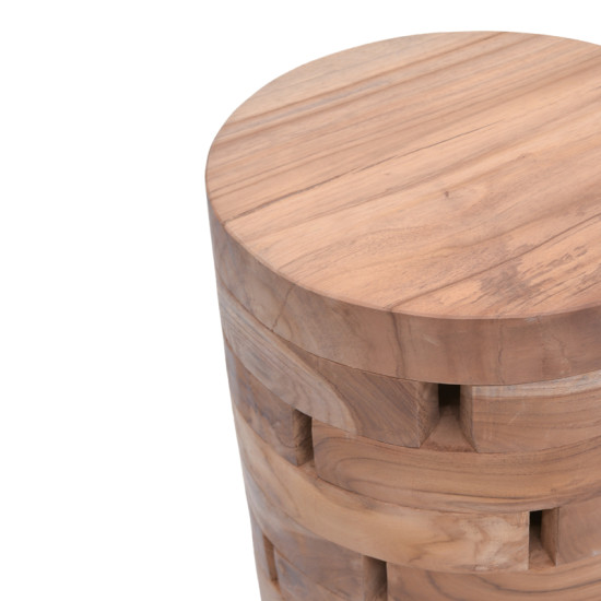 Σκαμπό Shard Inart φυσικό μασίφ ξύλο teak Φ35x45εκ **