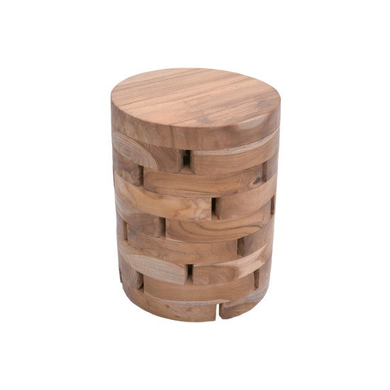 Σκαμπό Shard Inart φυσικό μασίφ ξύλο teak Φ35x45εκ **