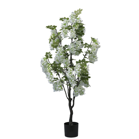 Διακοσμητικό φυτό Bean flowers σε γλάστρα Inart λευκό pp Υ125εκ **